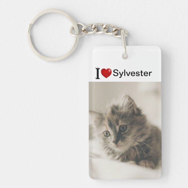I Love My Cat personalised photo  Key Ring (Front)