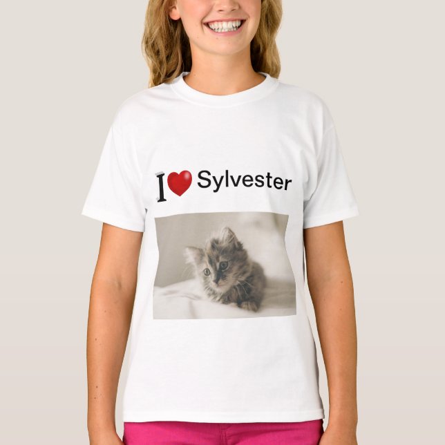 I Love My Cat personalised photo T-Shirt (Front)