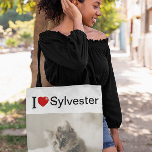 I Love My Cat personalised photo Tote Bag