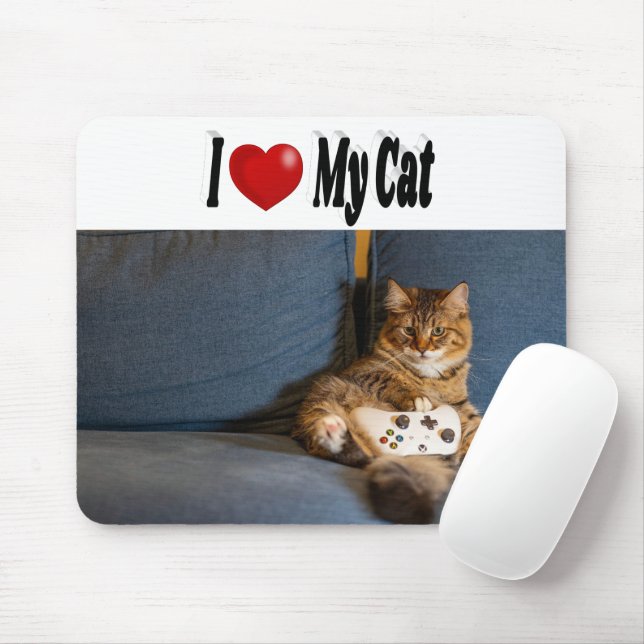 I Love My Cat Photo Mouse Mat (With Mouse)