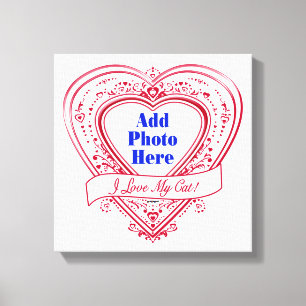 I Love My Cat! Photo Red Hearts Canvas Print
