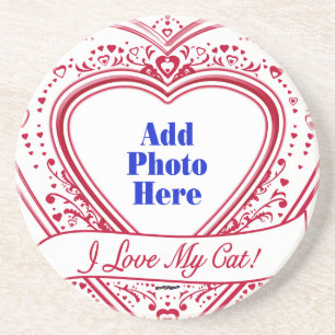 I Love My Cat! Photo Red Hearts Coaster