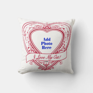 I Love My Cat! Photo Red Hearts Cushion