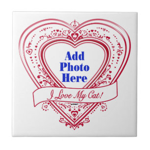 I Love My Cat! Photo Red Hearts Tile