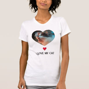 I Love My Cat & Red Heart Art Clip & Custom Photo T-Shirt