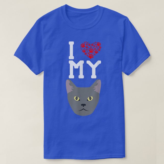 I Love My Cat  Russian Blue Cat  T-Shirt (Design Front)