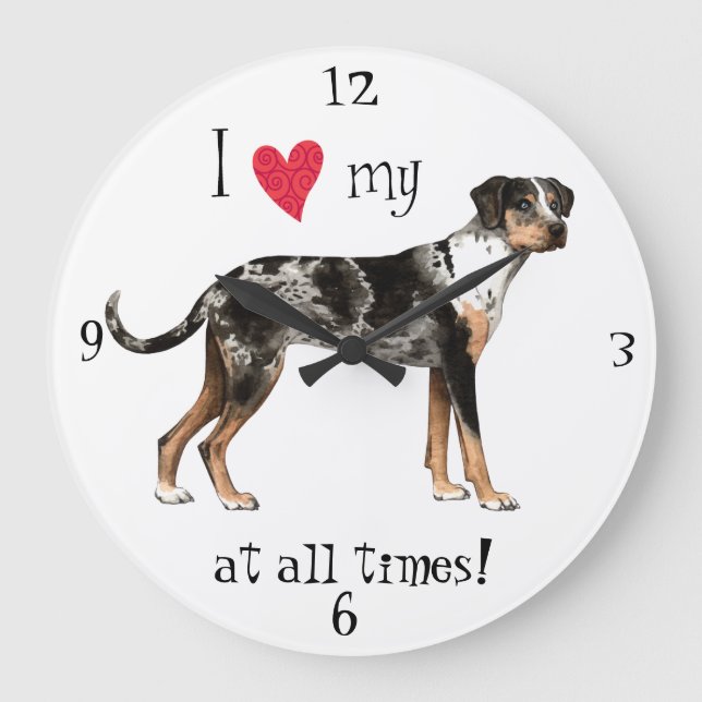 I Love my Catahoula Leopard Dog Large Clock (Front)