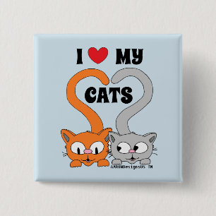 I love my cats cute cartoon cats cat lover 15 cm square badge
