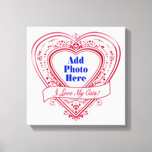 I Love My Cats! Photo Red Hearts Canvas Print