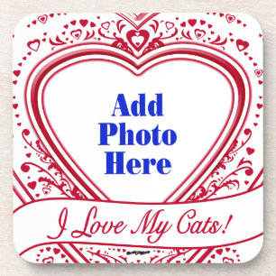 I Love My Cats! Photo Red Hearts Coaster