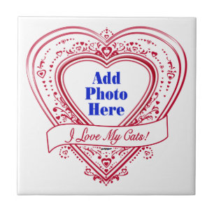 I Love My Cats! Photo Red Hearts Tile