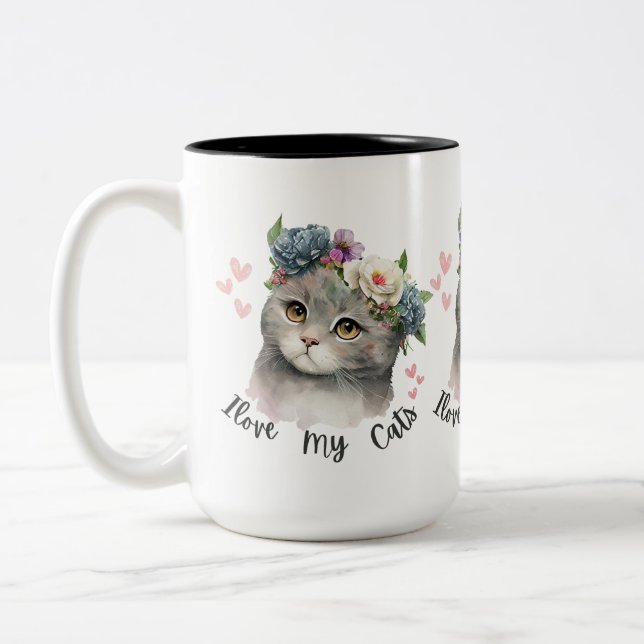 I love my cats  Two-Tone coffee mug (Left)