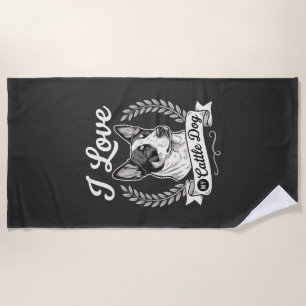 I Love My Cattle Dog Vintage Dog Lover Beach Towel