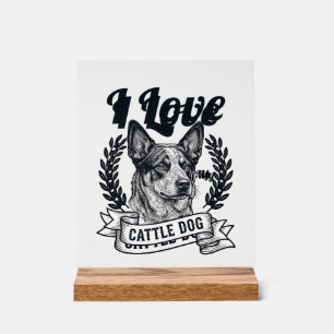 I Love My Cattle Dog Vintage Engraving Design_1 Acrylic Sign