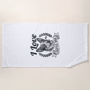 I Love My Cattle Dog Vintage Engraving Design_1 Beach Towel
