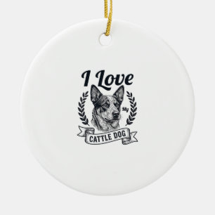 I Love My Cattle Dog Vintage Engraving Design_1 Ceramic Tree Decoration
