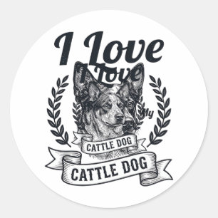 I Love My Cattle Dog Vintage Engraving Design_1 Classic Round Sticker