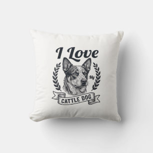 I Love My Cattle Dog Vintage Engraving Design_1 Cushion