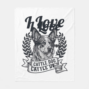 I Love My Cattle Dog Vintage Engraving Design_1 Fleece Blanket