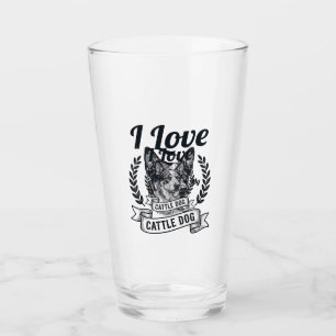 I Love My Cattle Dog Vintage Engraving Design_1 Glass