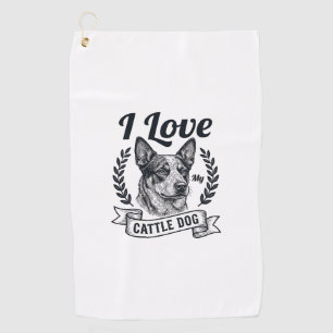I Love My Cattle Dog Vintage Engraving Design_1 Golf Towel