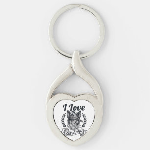 I Love My Cattle Dog Vintage Engraving Design_1 Key Ring