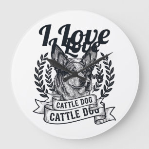 I Love My Cattle Dog Vintage Engraving Design_1 Large Clock