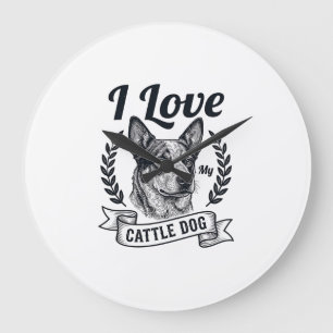 I Love My Cattle Dog Vintage Engraving Design_1 Large Clock