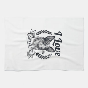 I Love My Cattle Dog Vintage Engraving Design_1 Tea Towel