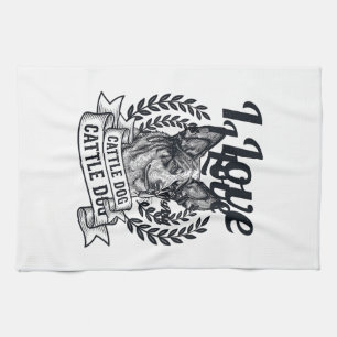 I Love My Cattle Dog Vintage Engraving Design_1 Tea Towel