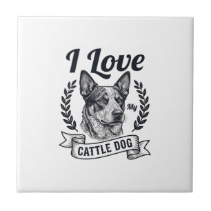 I Love My Cattle Dog Vintage Engraving Design_1 Tile