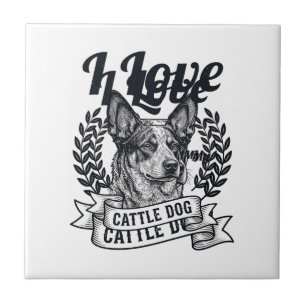 I Love My Cattle Dog Vintage Engraving Design_1 Tile