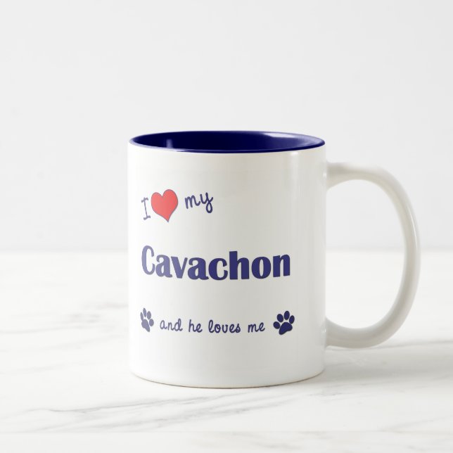 I Love My Cavachon (Male Dog) Two-Tone Coffee Mug (Right)