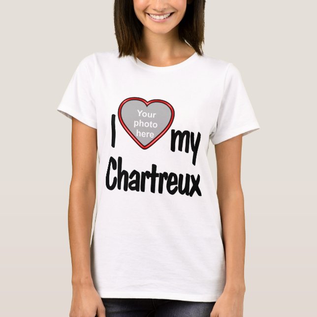 I Love My Chartreux - Cute Red Heart Cat Photo T-Shirt (Front)