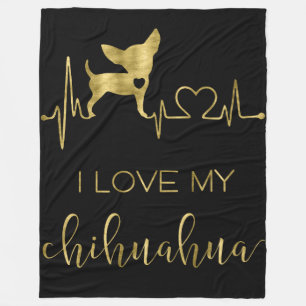 I Love My Chihuahua Black Fleece Blankets