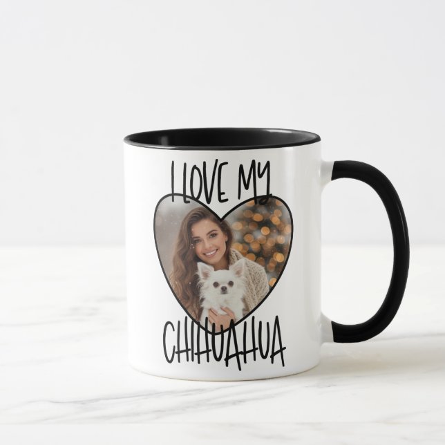 I Love My Chihuahua Custom Photo In A Heart Mug (Right)