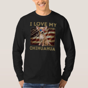 I Love My Chihuahua Dad Mum American Flag Chihuahu T-Shirt