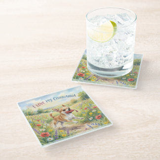 I Love My Chihuahua Glass Coaster
