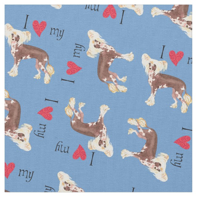 I Love my Chinese Crested Fabric (Close Up)