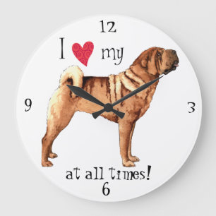 I Love my Chinese Shar-Pei Large Clock