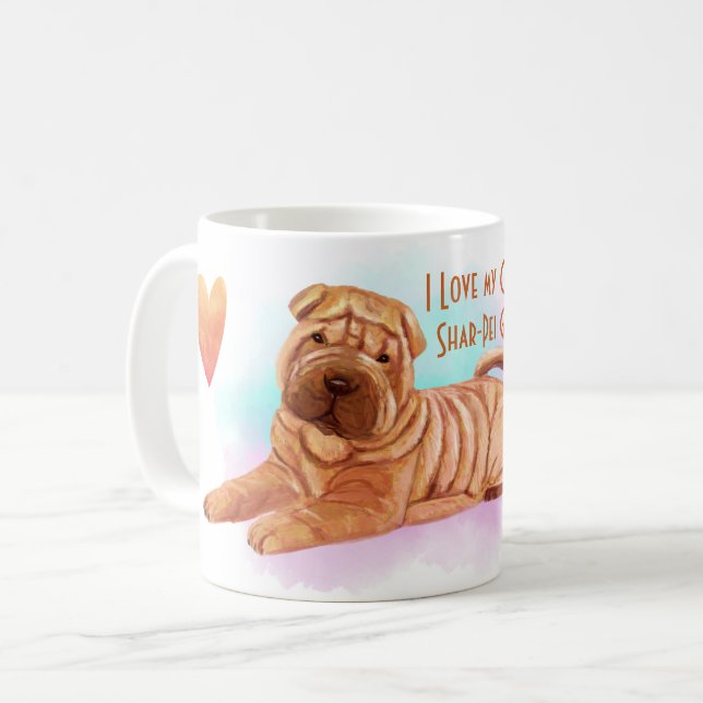 I Love My Chinese Shar-Pei Name Custom Cartoon Dog Coffee Mug (Front Left)