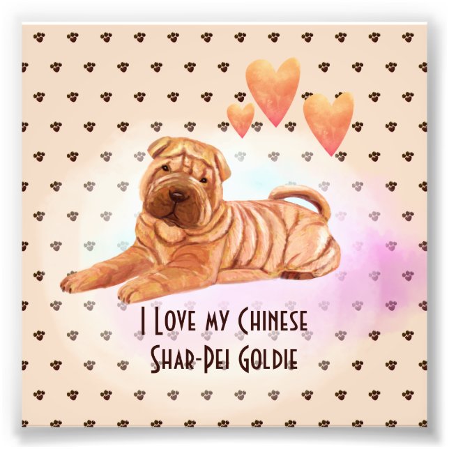 I Love My Chinese Shar-Pei Name Custom Cartoon Dog Photo Print (Front)