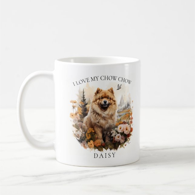 I Love My Chow Chow Floral Dog Portrait Coffee Mug (Left)
