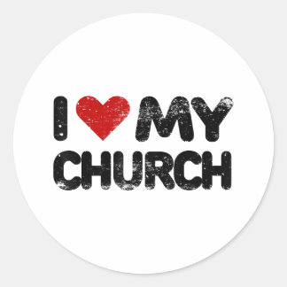 I Love My Church Christian Bible Verse Quote Heart Classic Round Sticker