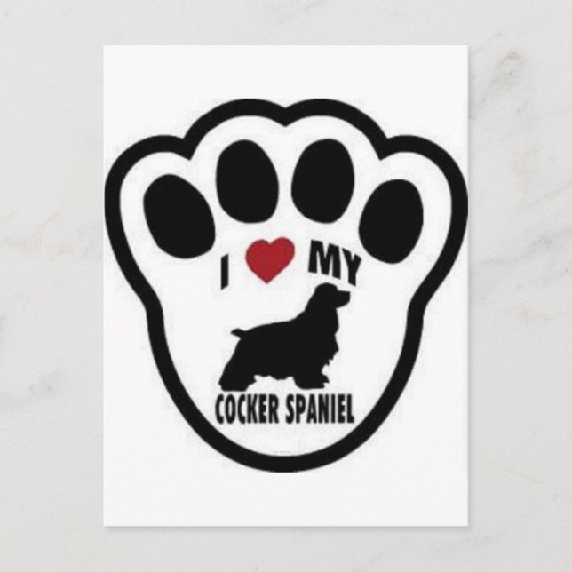 I love my Cocker Spaniel Paw Print Postcard (Front)