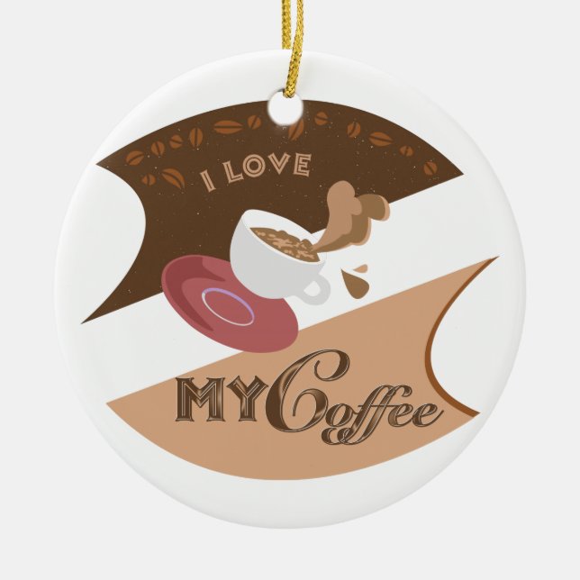 I Love My Coffee Retro Java Ceramic Tree Decoration (Front)