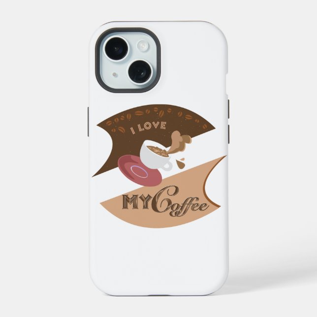 I Love My Coffee Retro Java iPhone 15 Case (Back)