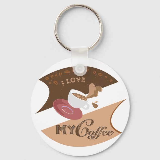 I Love My Coffee Retro Java Key Ring (Front)