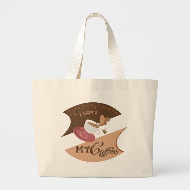 I Love My Coffee Retro Java Large Tote Bag (Front)