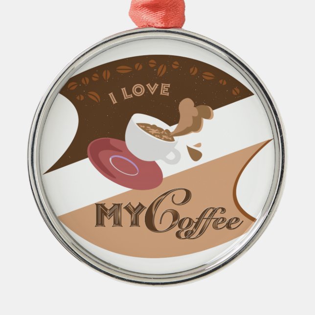I Love My Coffee Retro Java Metal Tree Decoration (Front)